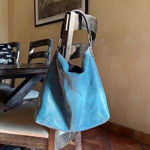 Vintage Lucky Teal Leather Hobo